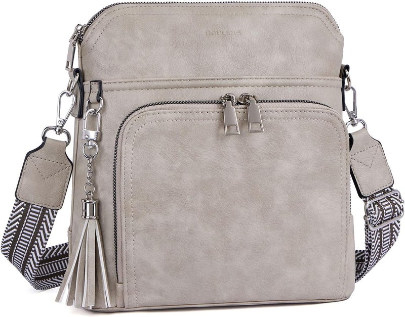 Roulens Crossbody Purse for Women Vegan Leather Medium Crossbody Wallet Bag for Travel Women Shoulder Handbags with Tassel - Image 1